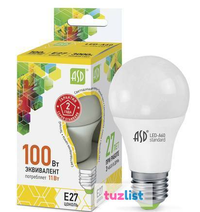 Фото Лампа светодиодная LED-A60-standard 11Вт 230В Е27 4000К