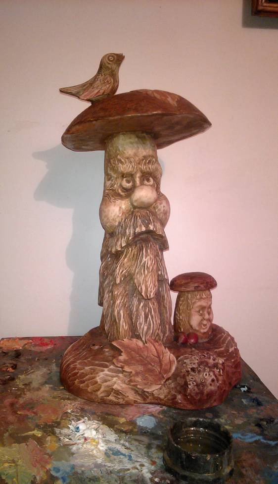 Фото Деревянная статуэтка "Дед и внук"