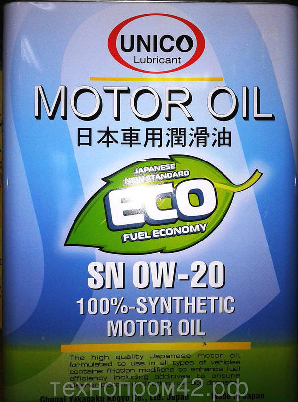 Фото Моторное масло Unico SN 0W-20 синтетика Япония