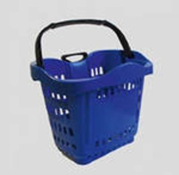 Фото Корзина- тележка на колесах пластиковая синяя