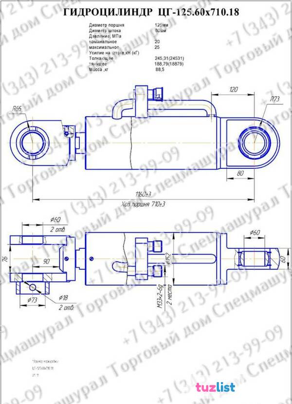 Фото Гидроцилиндр стрелы ТО-18, Амкодор, ЦГ-125.60х710.18-01