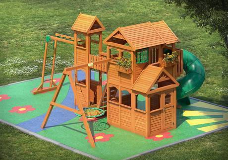 Фото Детская деревянная игровая площадка для дачи "Крепость 10"