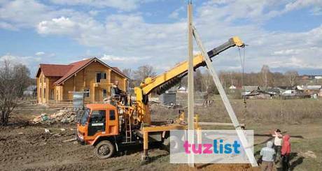 Фото Установка опор ЛЭП, жб столбов