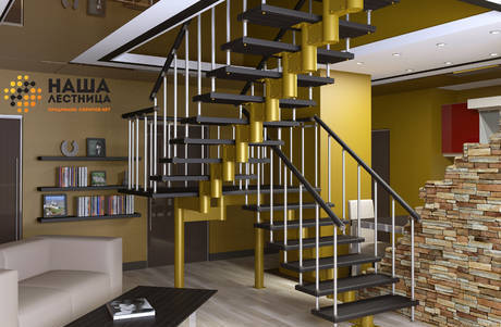 Фото Модульная лестница с одноуровневой площадкой