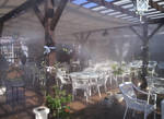 фото Туманное охлаждение беседок, навесов, террас, летних кафе